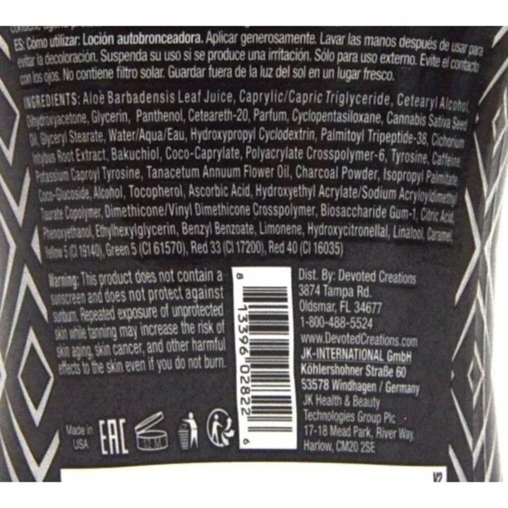 Devoted Creations Black Velvet Mattifying Black Bronzer Tanning Lotion 12.25oz